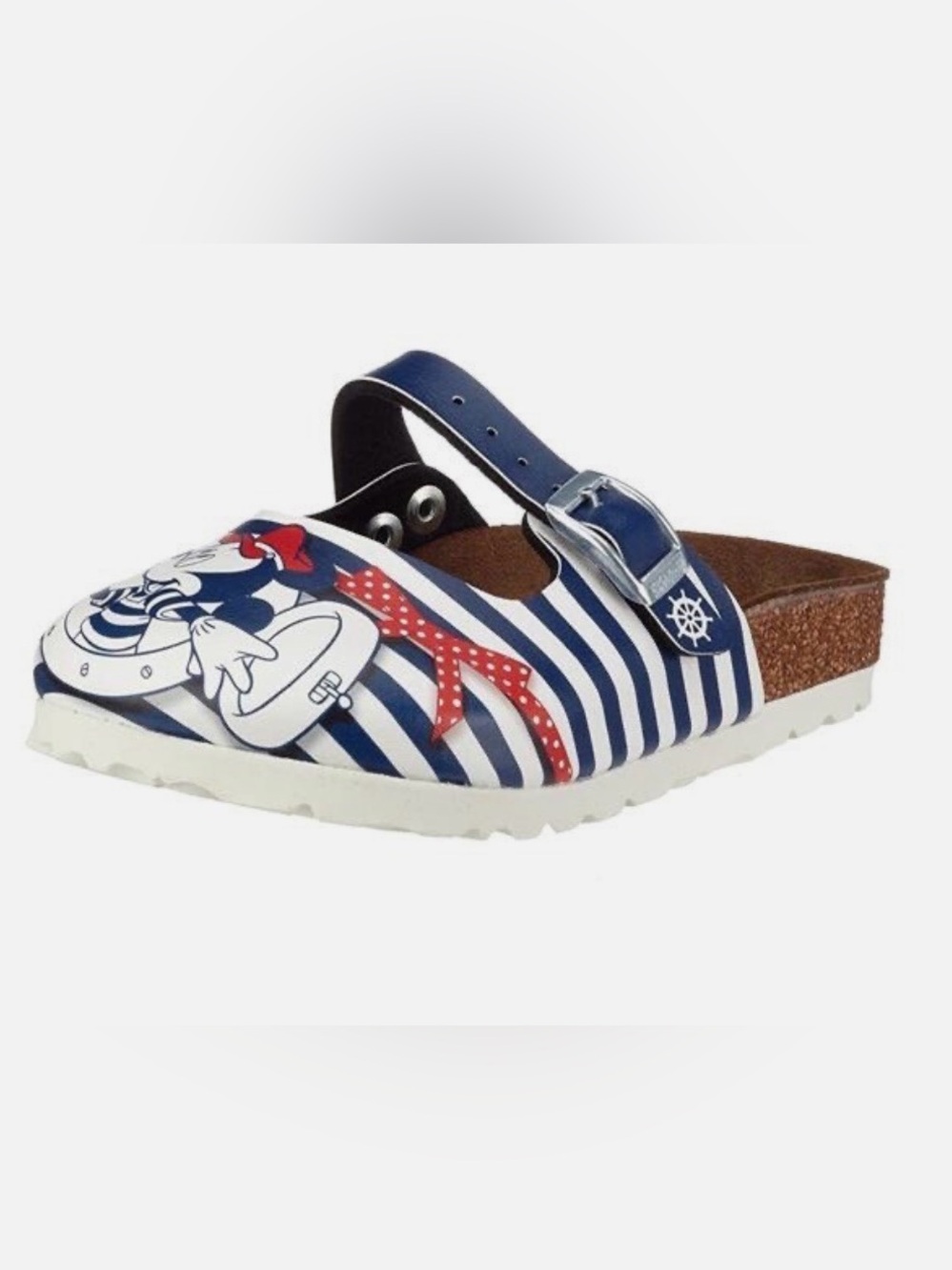 Kids Disney Maria Birkenstocks. Striped navy Mickey & Minnie design